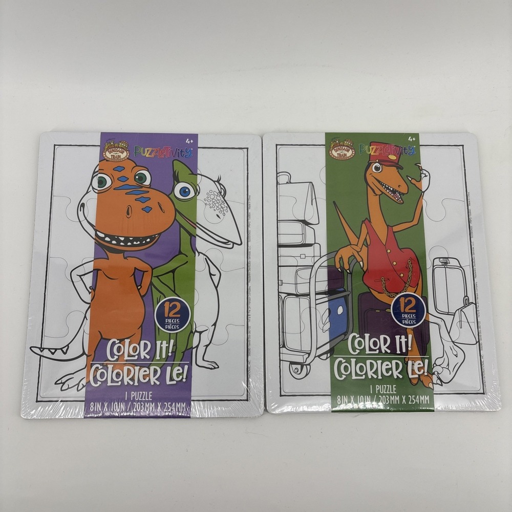 PBS Kids Dinosaur Train 12 Pc Coloring Puzzle Lot Of 2 Color It! Buddy Conductor